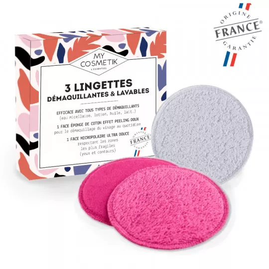 Set of 3 washable makeup remover wipes